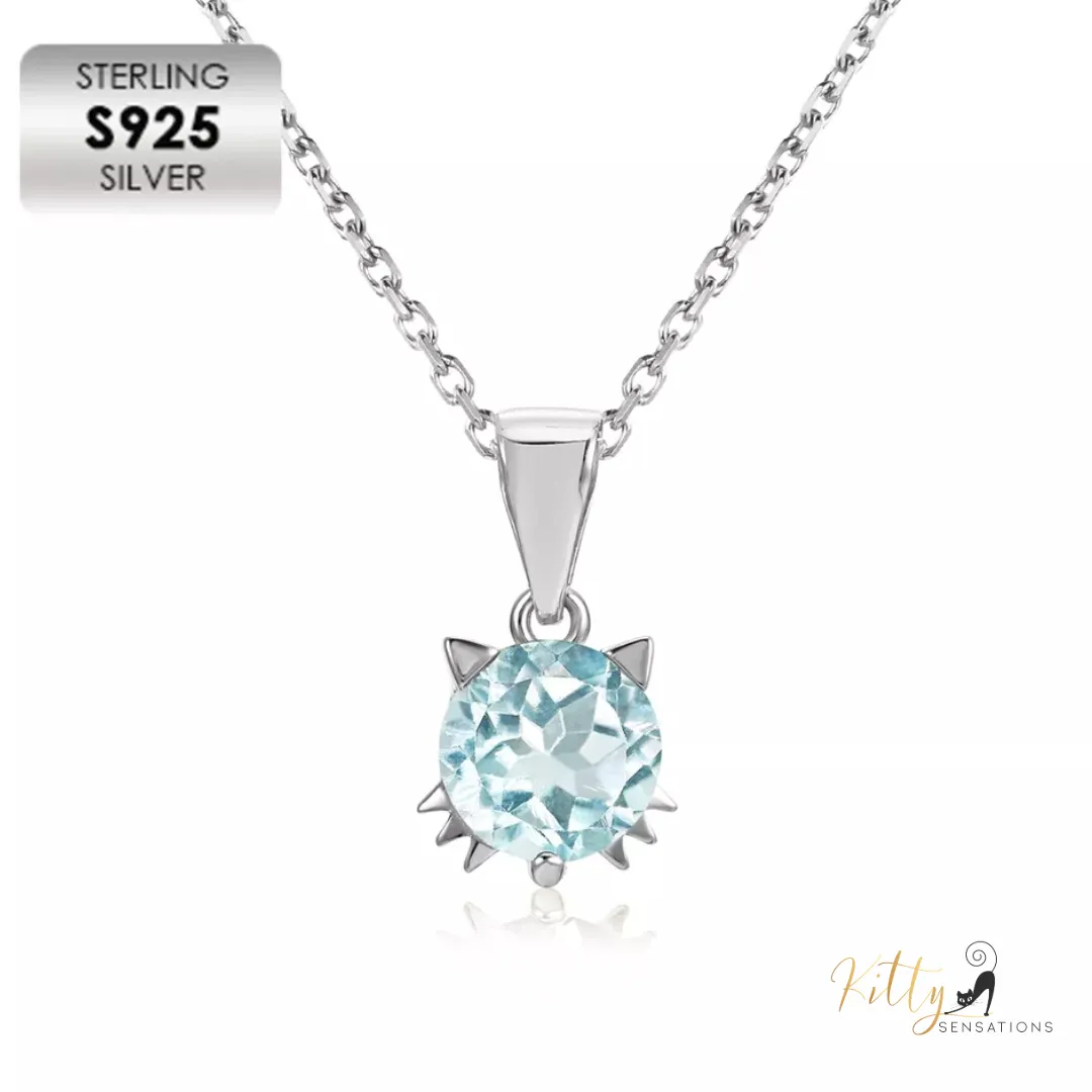 Natural Topaz Cat Necklace in Solid 925 Sterling Silver (Plated: 18K Gold, or 18K White Gold, or 18K Rose Gold)