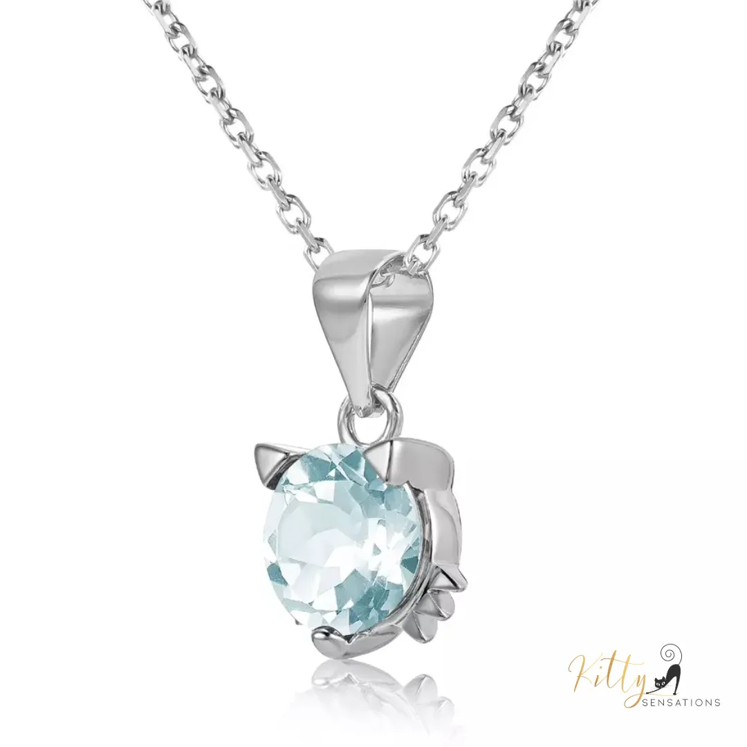 Natural Topaz Cat Necklace in Solid 925 Sterling Silver (Plated: 18K Gold, or 18K White Gold, or 18K Rose Gold)