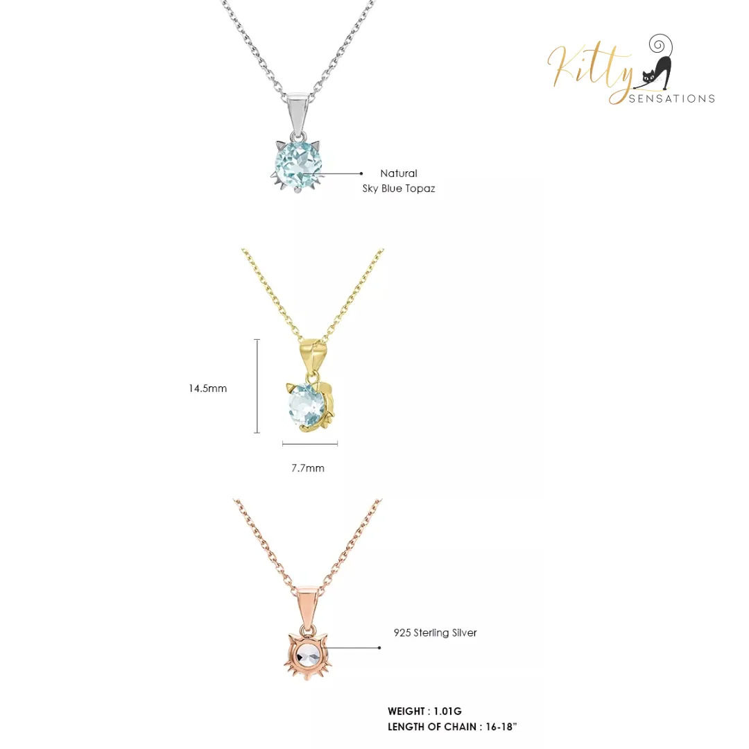 Natural Topaz Cat Necklace in Solid 925 Sterling Silver (Plated: 18K Gold, or 18K White Gold, or 18K Rose Gold)