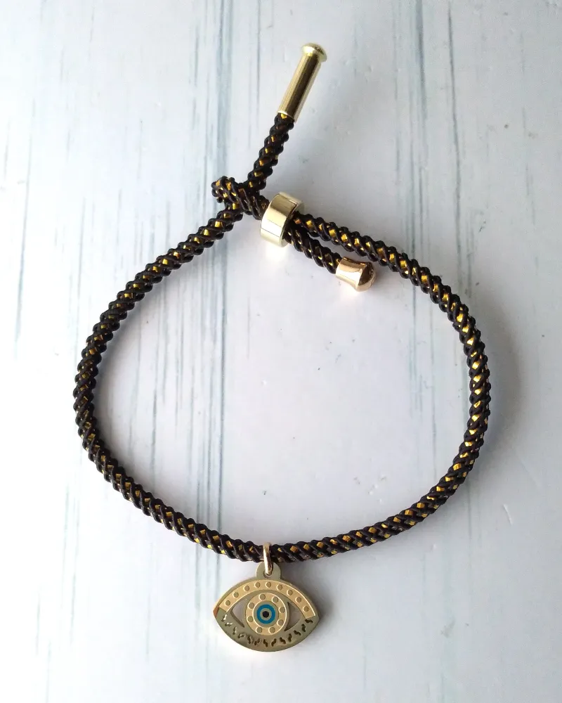 Olivia 2 Evil Eye Metallic Cord Slider Bracelet