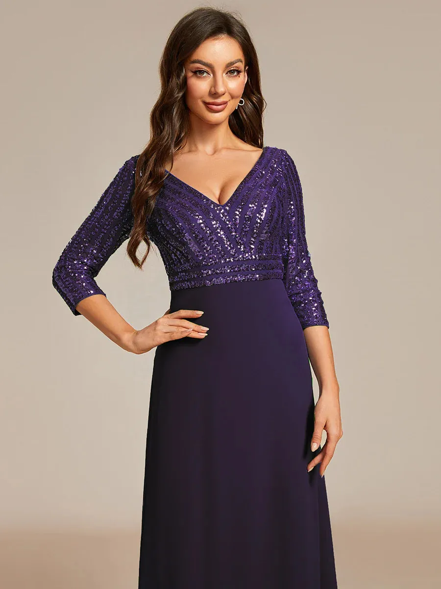 Sexy V Neck A-Line Sequin Bridesmaid Dresses With 3/4 Sleeve