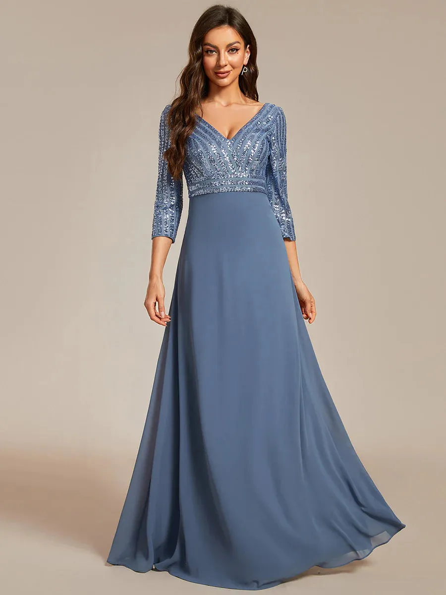 Sexy V Neck A-Line Sequin Bridesmaid Dresses With 3/4 Sleeve