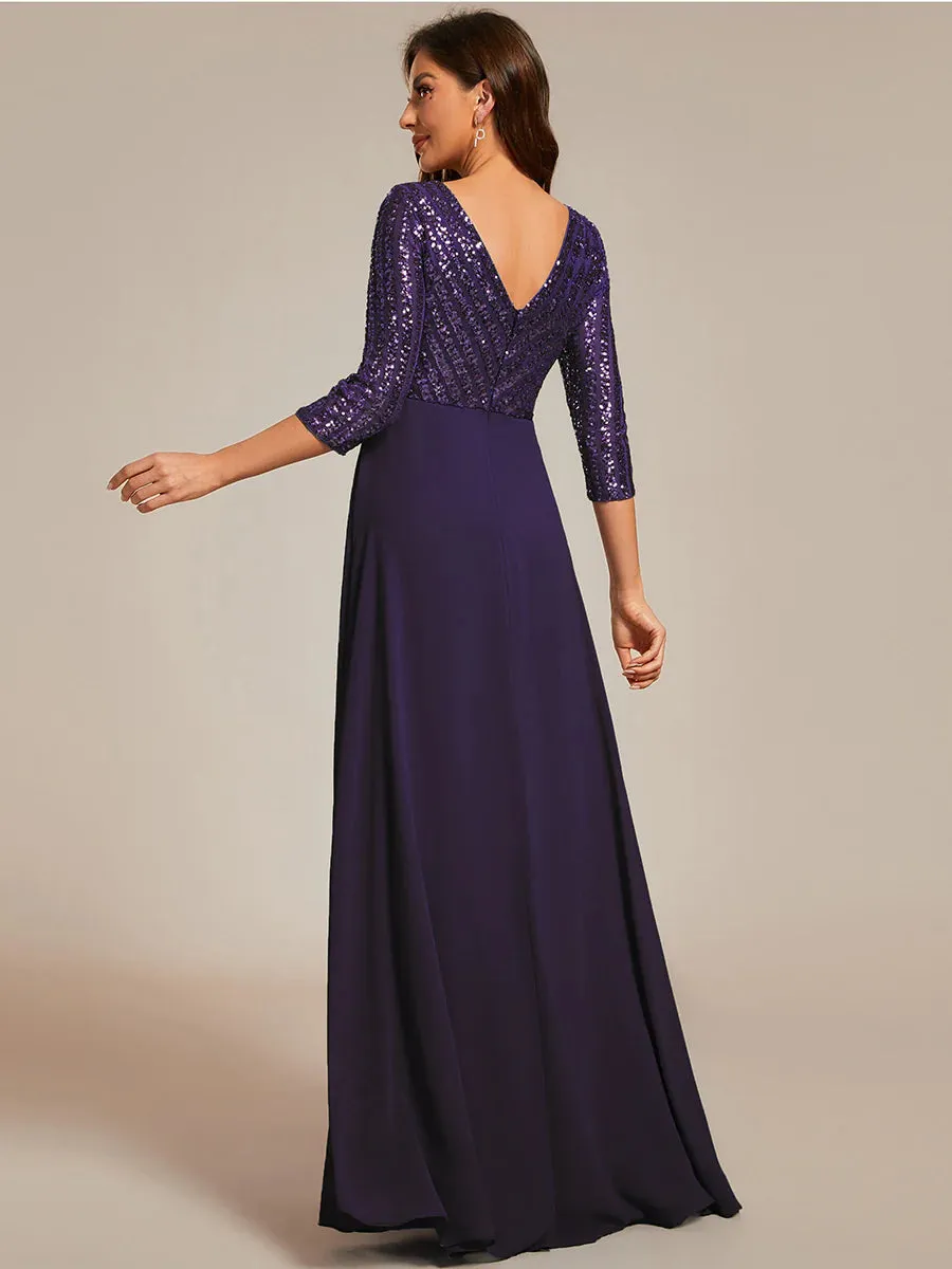 Sexy V Neck A-Line Sequin Bridesmaid Dresses With 3/4 Sleeve