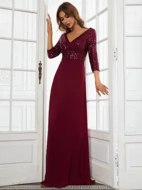 Sexy V Neck A-Line Sequin Bridesmaid Dresses With 3/4 Sleeve