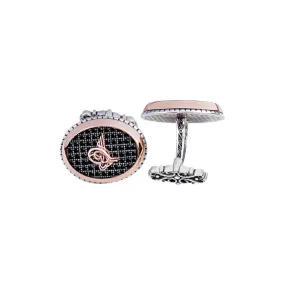 Silver Black Zircon Stone Ottoman Tughra Cufflink