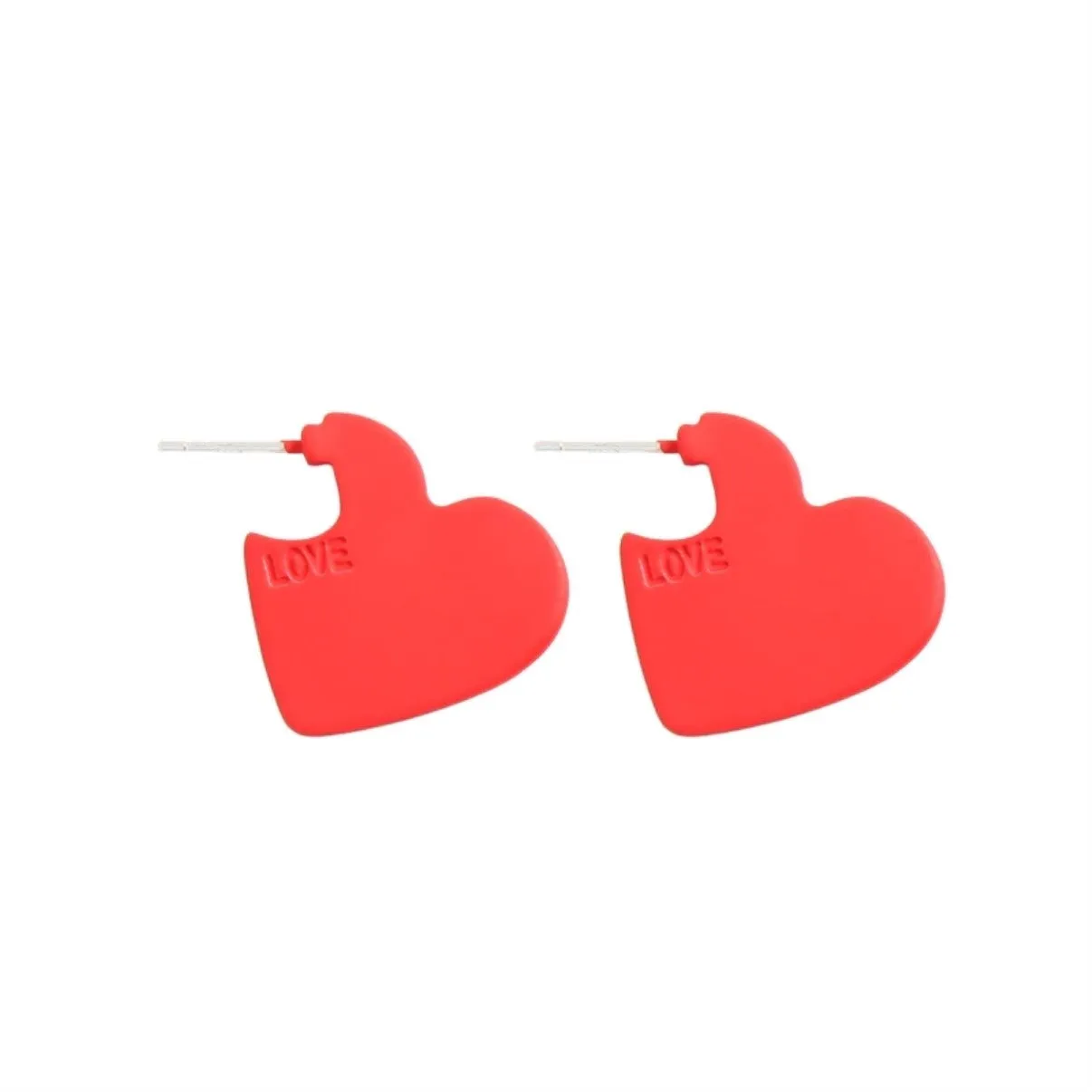 Simple Red & Black Coating Heart Stud Earrings