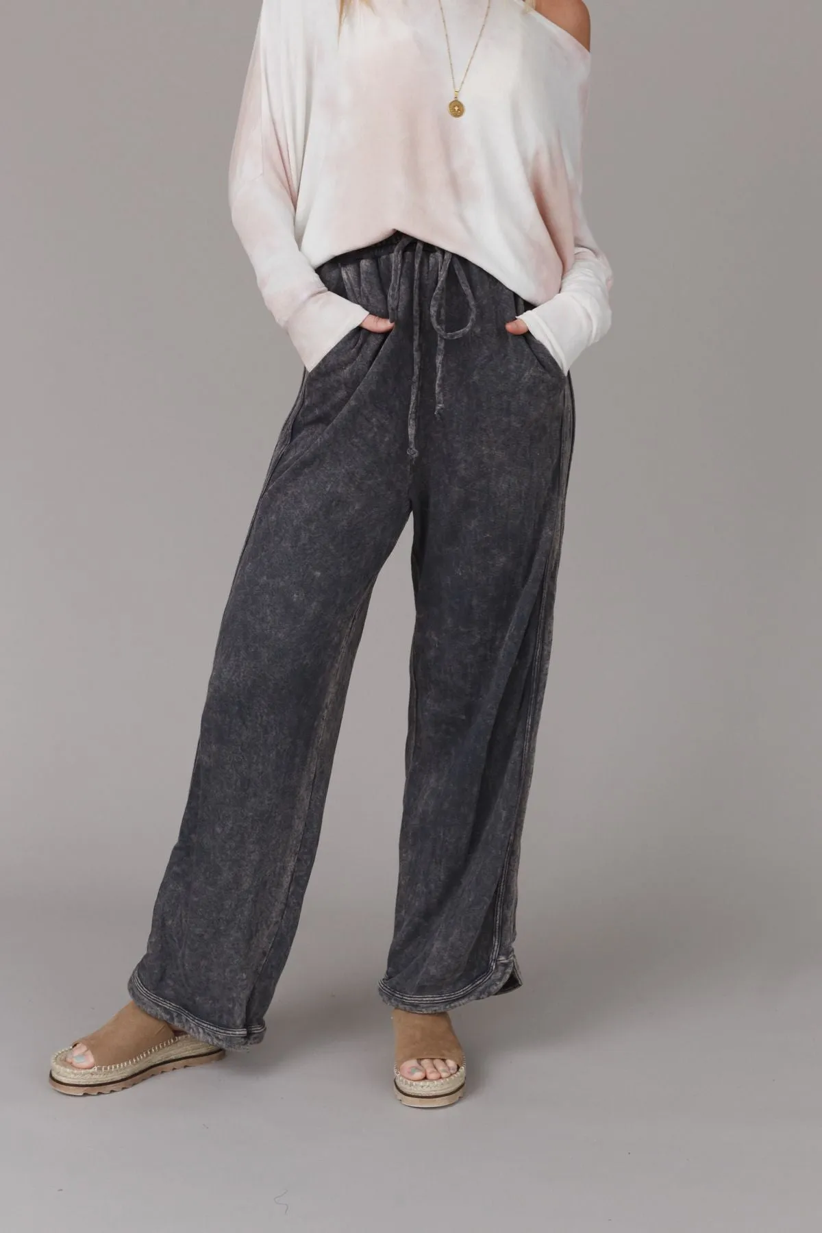 So Comfy Wide Leg Pant Full Length - Charcoal