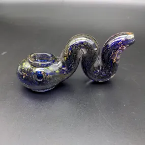 Standing Snakey Blue & Gold Fumed Bubble Spoon Pipe - 4.5