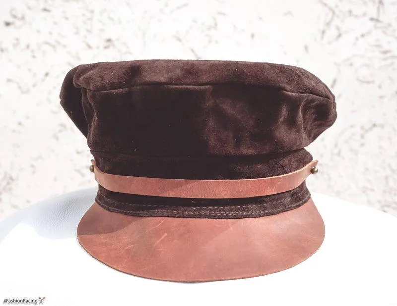 sude and Leather hat, leather beret, brown leather hat, leather women's beret, leather ladies caps, suede hat, leather Greek Fisherman Hat