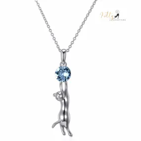 Swarovski Crystal Hanging Cat Necklace in Solid 925 Sterling Silver