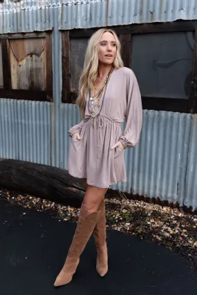 Sweet Vacay Long Sleeve Dress - Dark Mocha