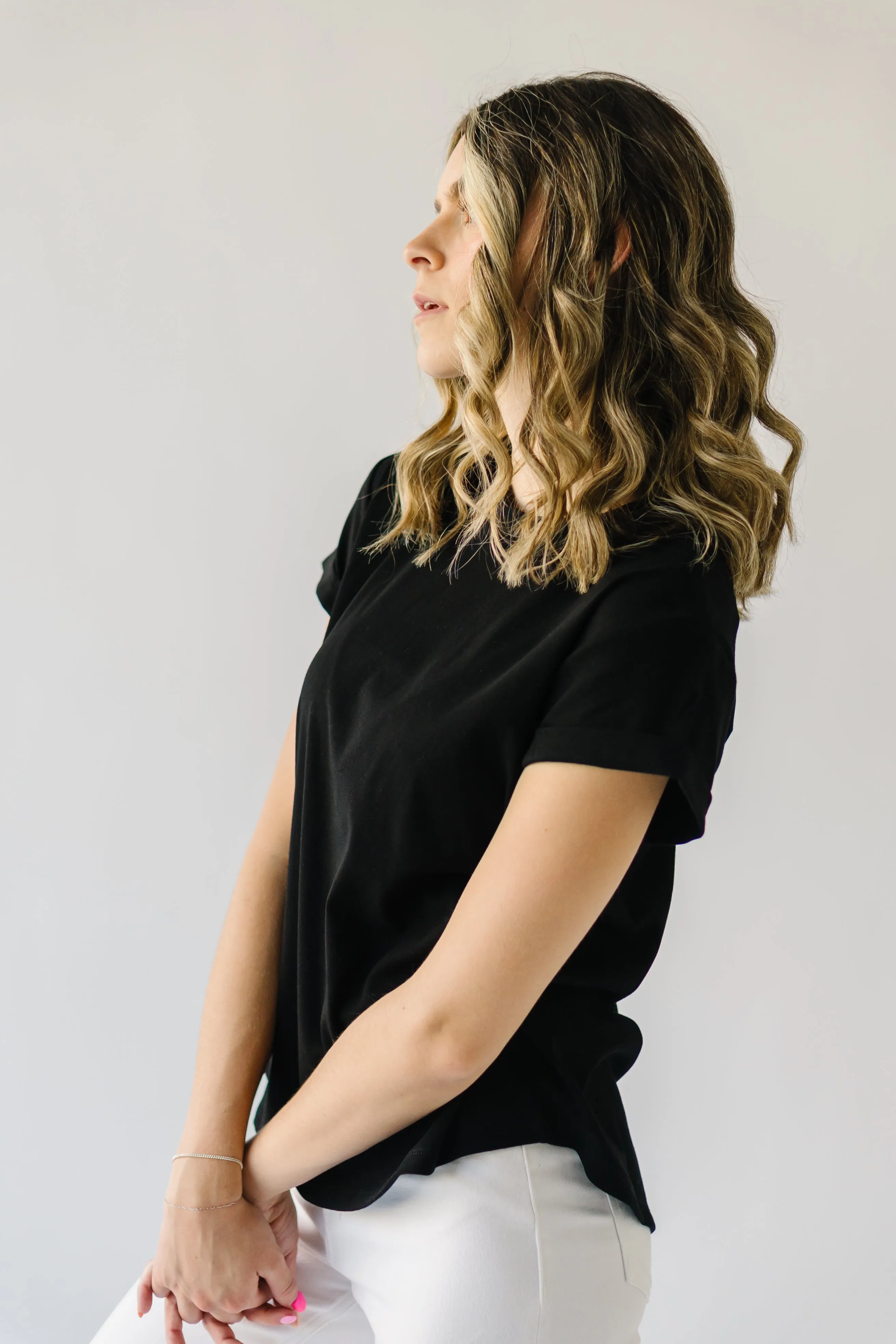 The Ellington Cuffed Sleeve Tee in Black