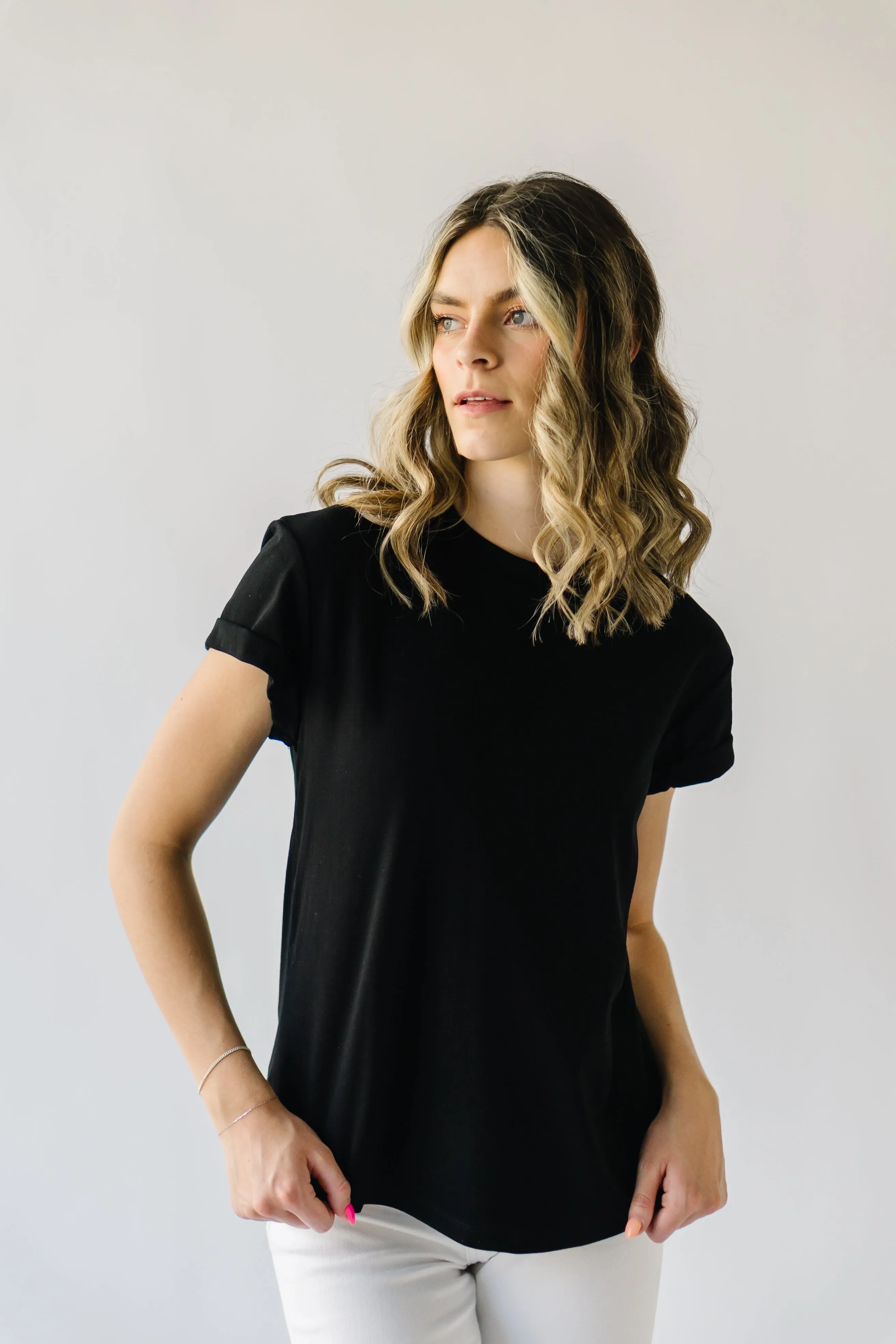 The Ellington Cuffed Sleeve Tee in Black