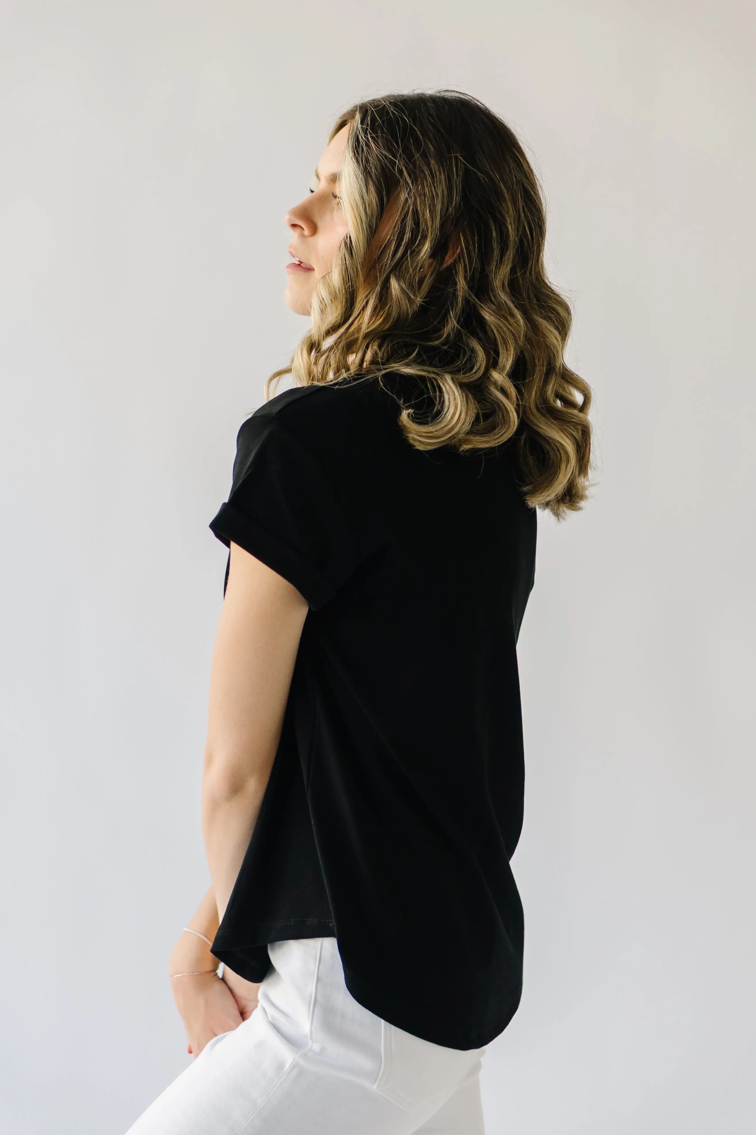 The Ellington Cuffed Sleeve Tee in Black