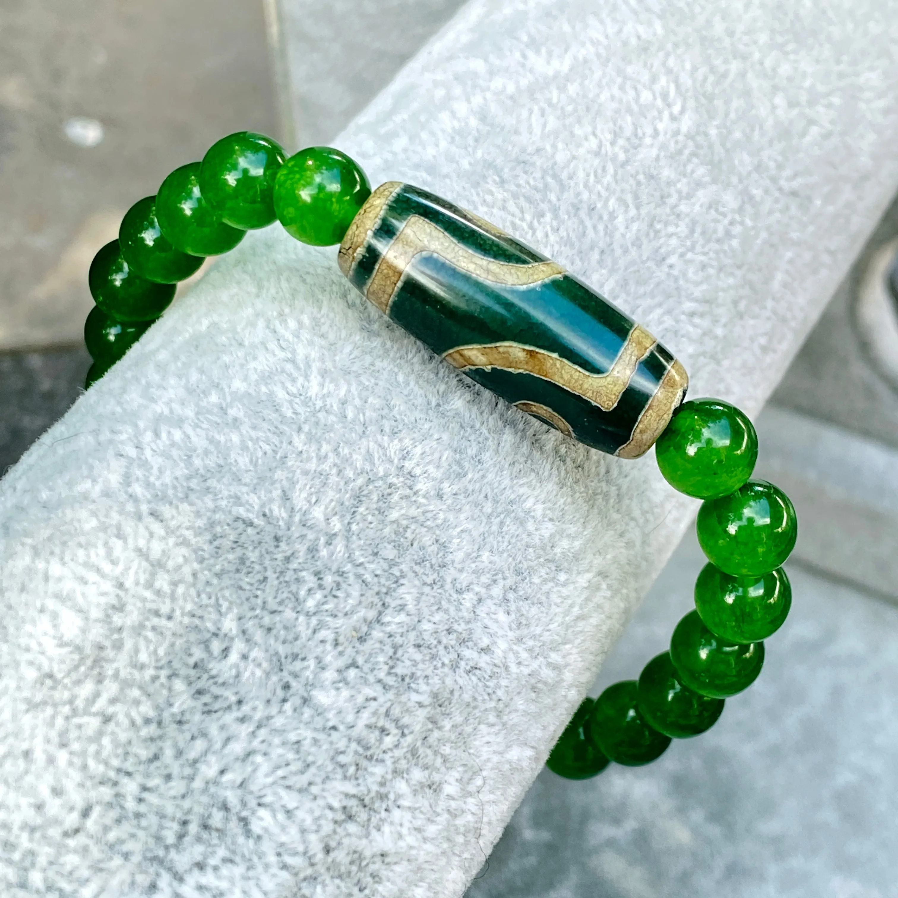 Tibetan Agate and Jade Bracelet