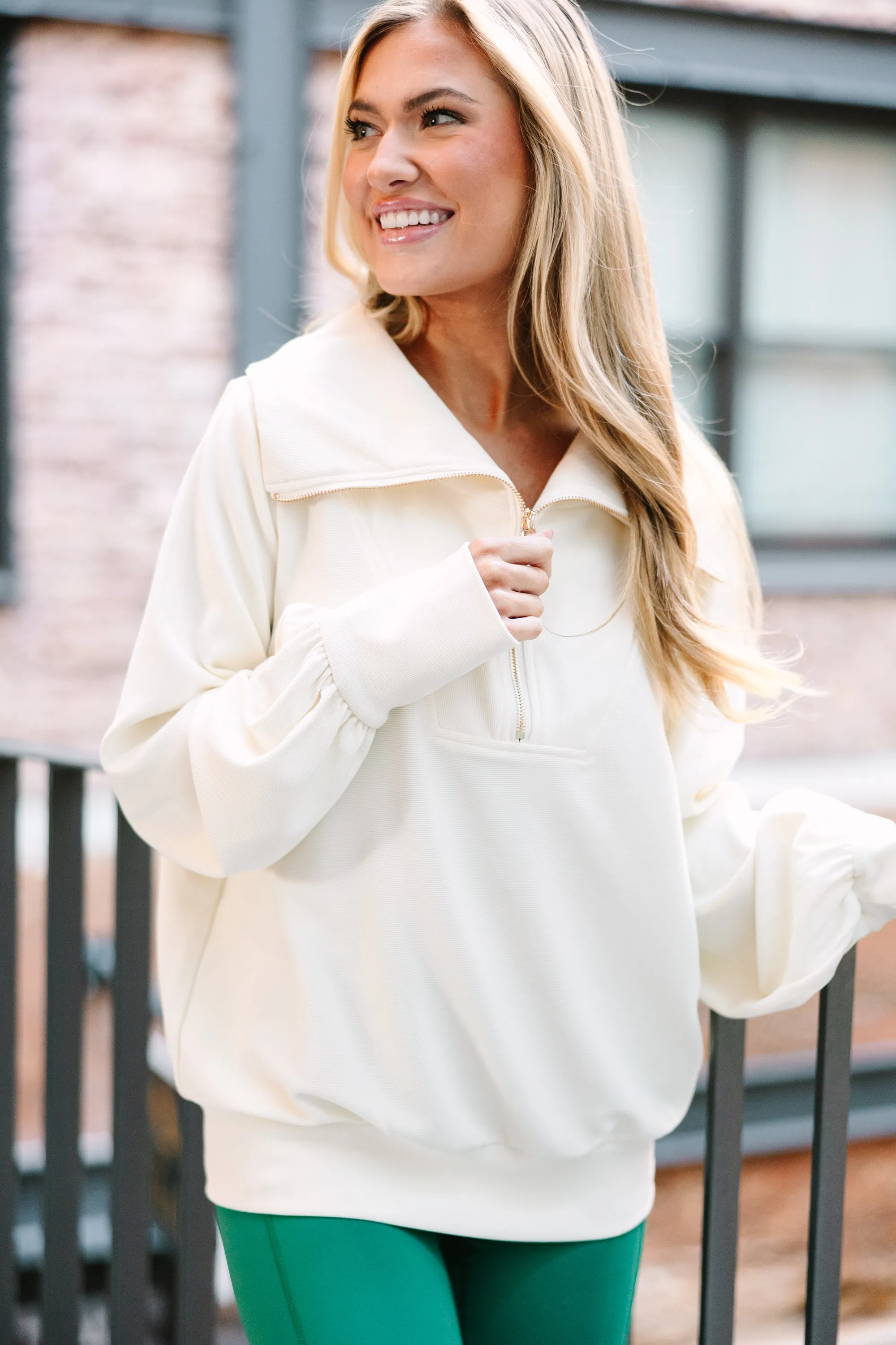 Today's The Day Cream White Quarter Zip Pullover