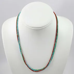 Turquoise and Coral Heishi Necklace