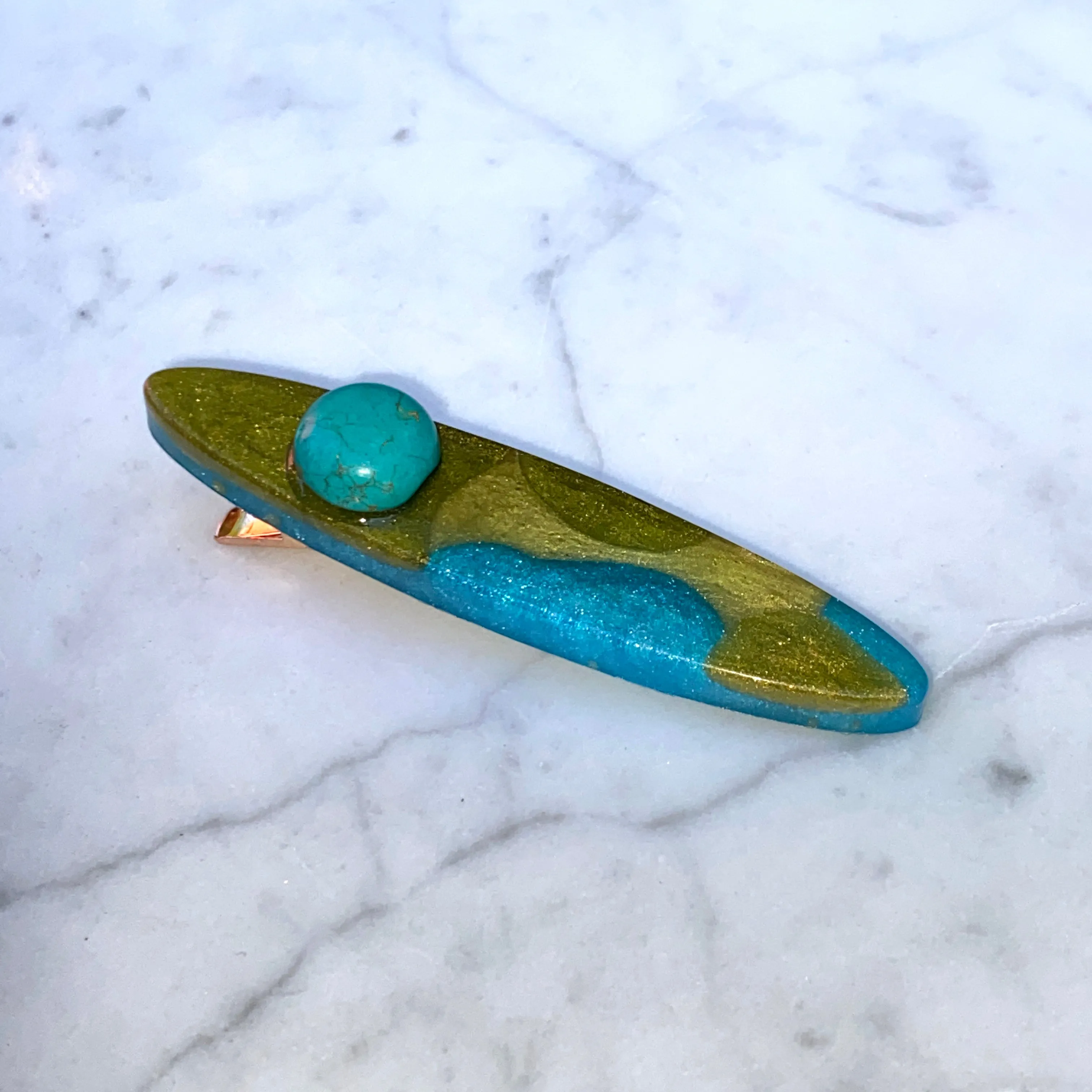 Turquoise gemstone and poured resin Hair Clip