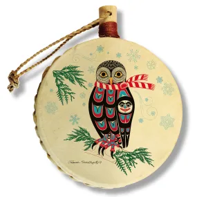 Winter Owl - Holiday Drum Ornament