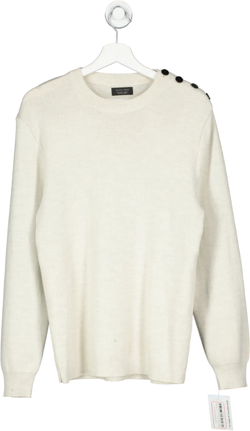 ZARA Cream Knitted Crew Neck Long Sleeve Top UK L